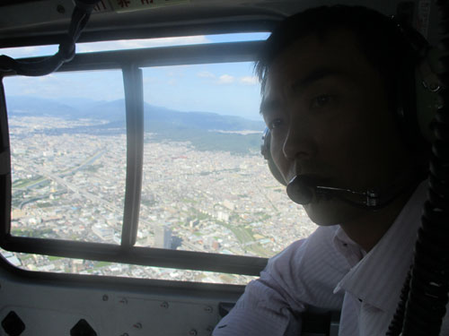 委員会視察　消防ヘリから市内視察